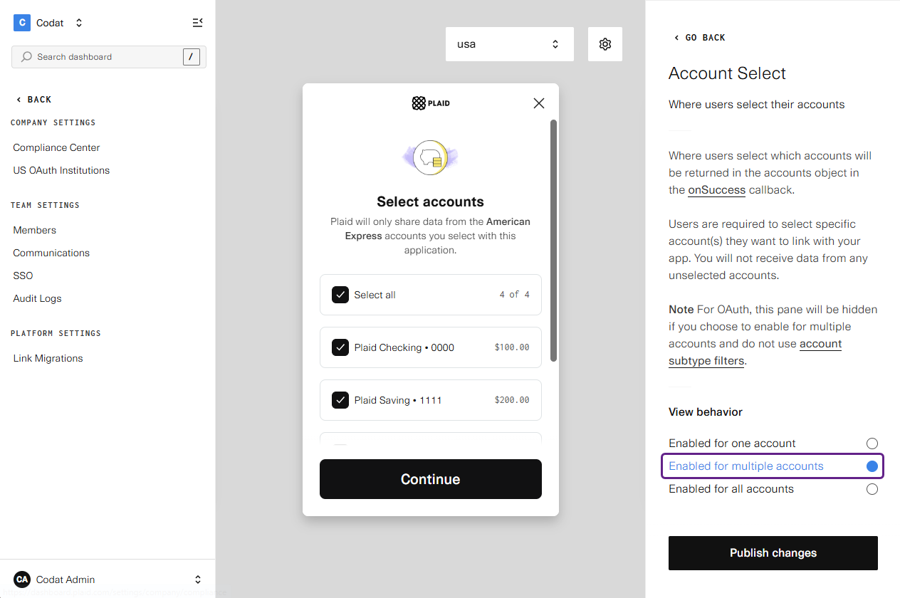 A screenshot highlighting the &#39;Enable for mutiple accounts&#39; in the Account Select view
