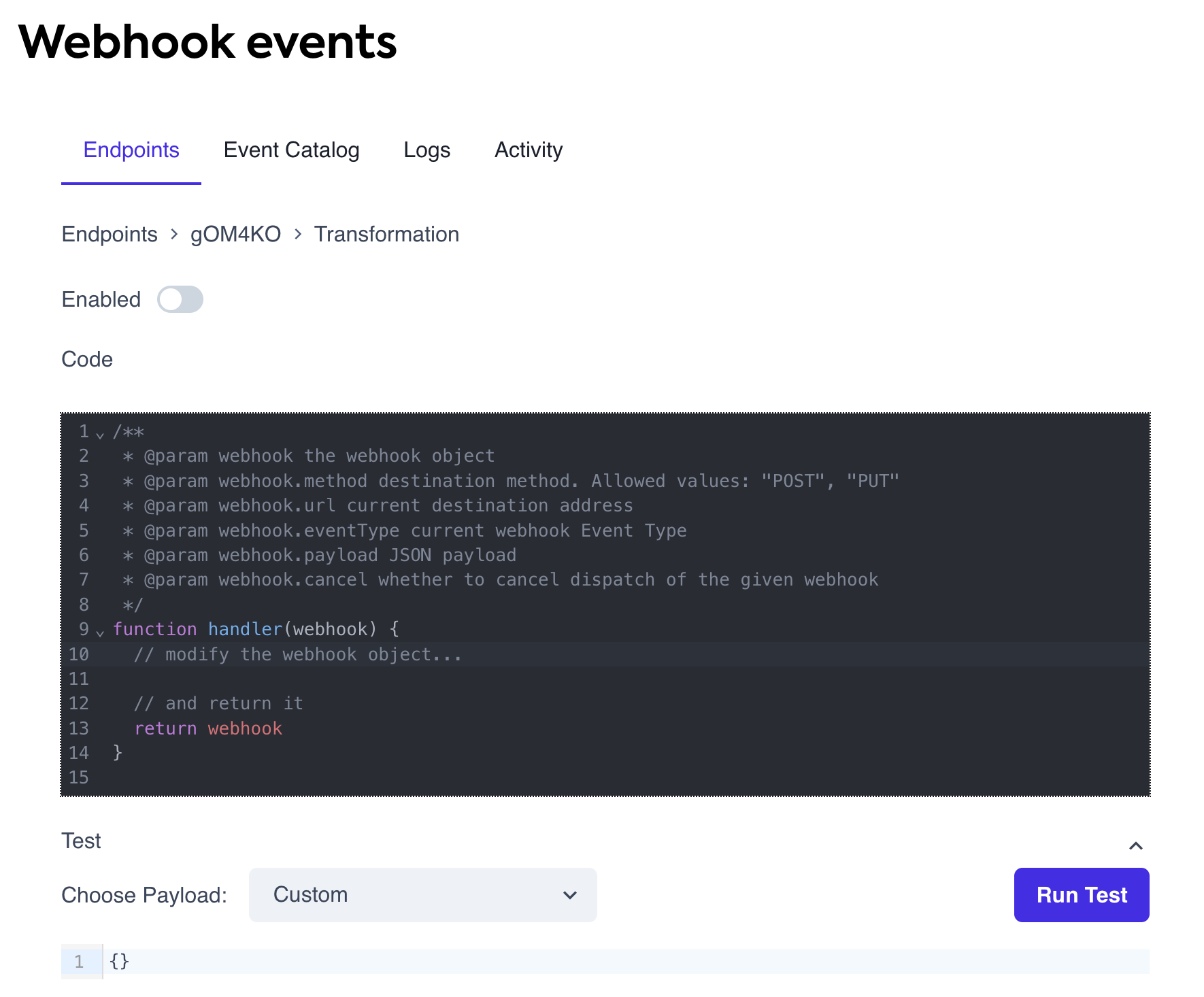 An example of a webhook transformation